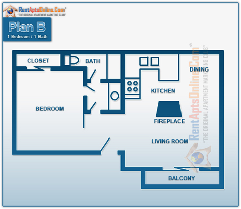 This image is the visual schematic representation of Floor Plan B in Huntington Creek Apartments.